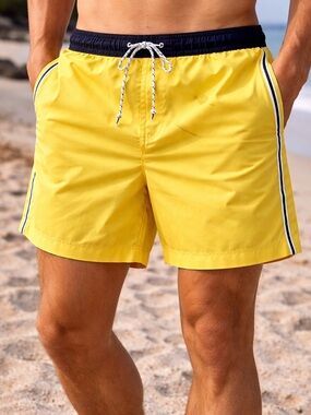 Polo Sport Ralph Lauren Men’s Large Yellow‎ Mesh-Lined 90s Vintage Swim Trunks